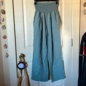 Large teal linen-like flowy pants